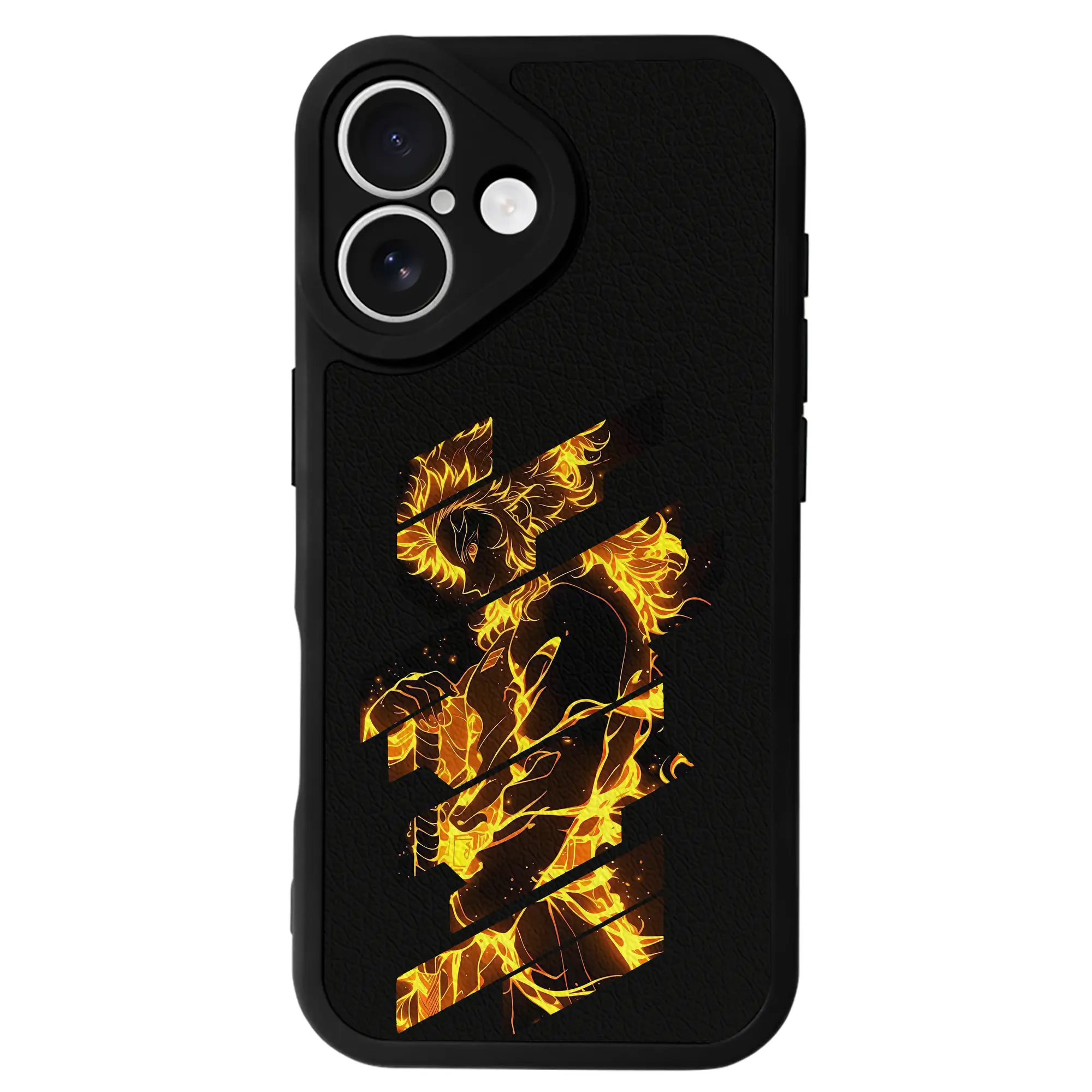 鬼滅の刃 グッズ,煉獄 杏寿郎 - IPhone 16シリーズ対応 ・ シリコンスマホケース ・ レザー調 ・ 高精度フィット ・ 耐衝撃 ・ ワイヤレス充電対応 ・ 精密カット